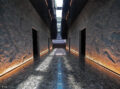 半地下の通路を抜けてレセプションエリアへ